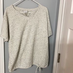 CJ Banks oatmeal and black blouse